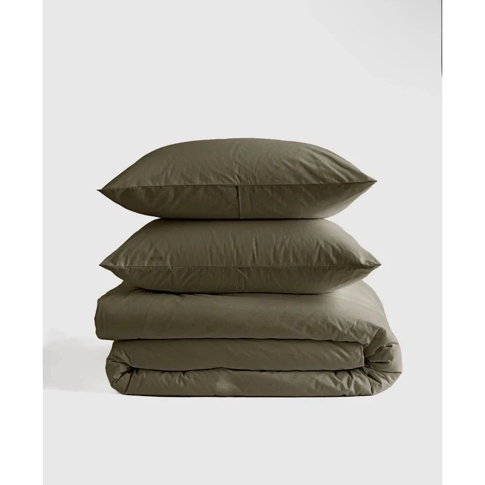 Quince Organic Brushed Cotton Duvet Cover Set Queen Dusty Olive NEW $114 Retail